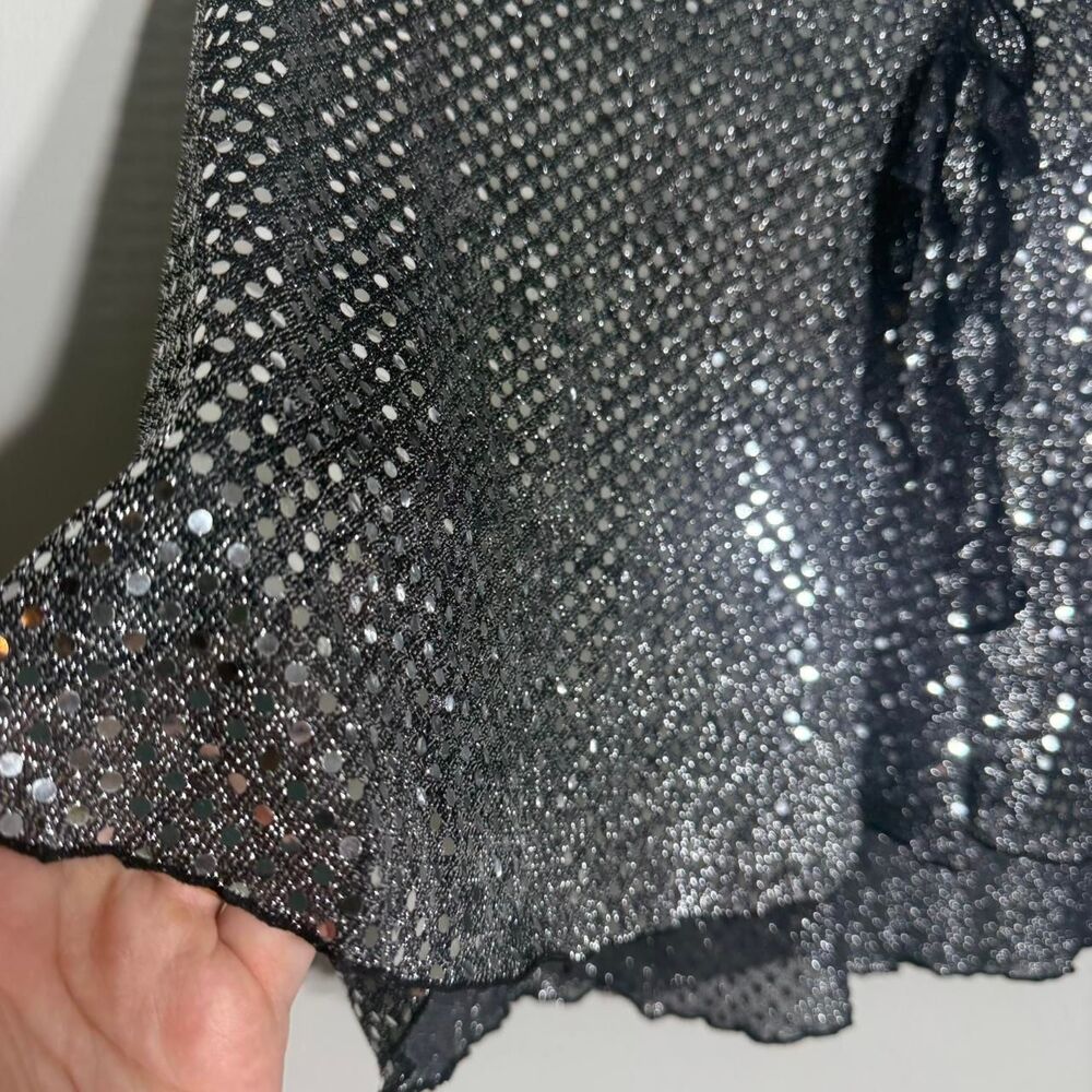 Y2K Black Silver Sequin Cape with tie detail Versatile Party Festival Accessory - Picture 5 of 8
